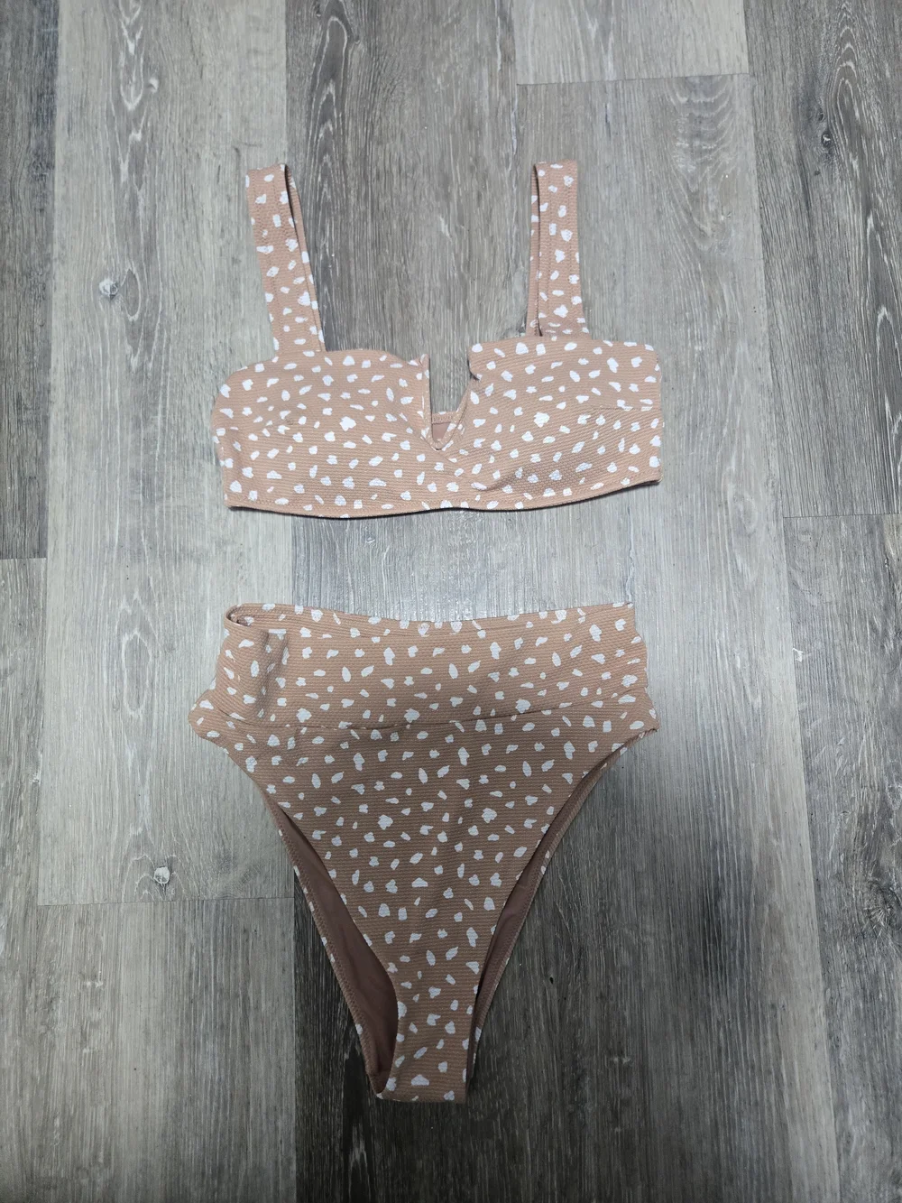 Aerie Two-Piece Raw Sienna Bandeau & Pique High Cut Cheeky Bikini Set Medium - Picture 1 of 6